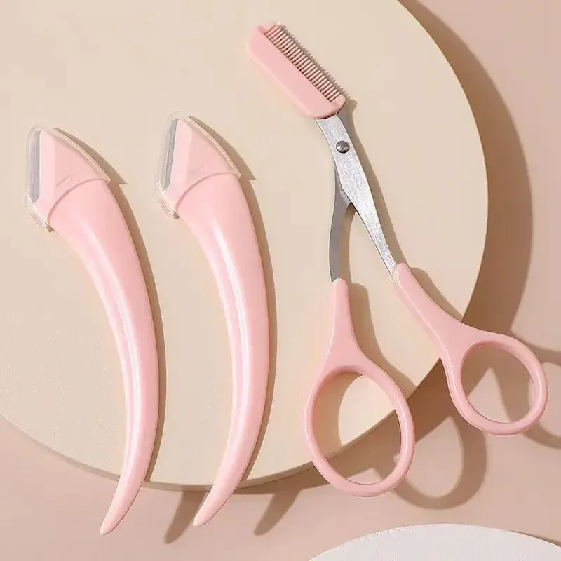 Ensemble de tondeuse à sourcils, rasoir à sourcils incurvé et ciseaux à sourcils avec peigne, outils de beauté pratiques et faciles à utiliser pour débutants 2