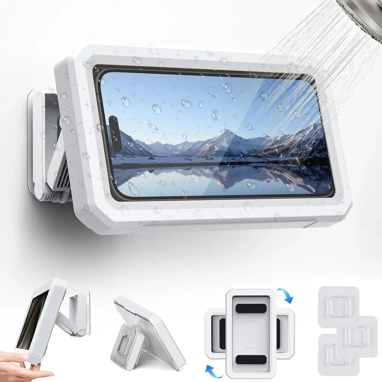 Support de téléphone rotatif et réglable pour douche, étanche, à fixer au mur, pour salle de bain, baignoire, cuisine et miroir - Image 1