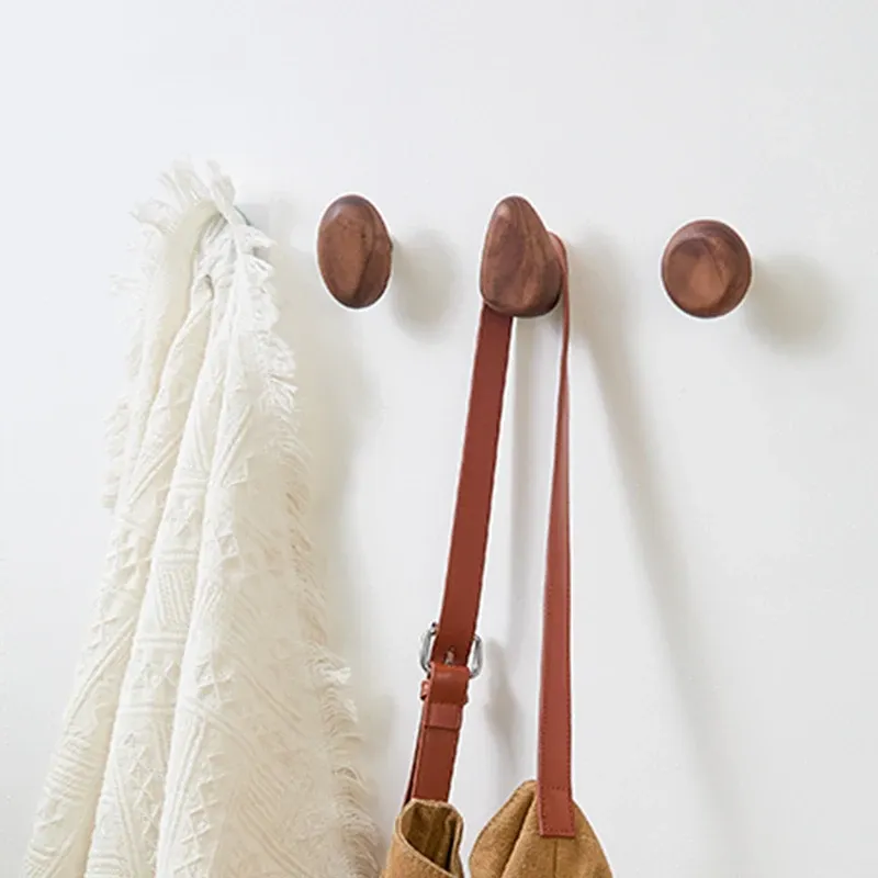 Crochet mural scandinave en bois massif pour vêtements et manteaux, poignée de porte en forme de galet 5
