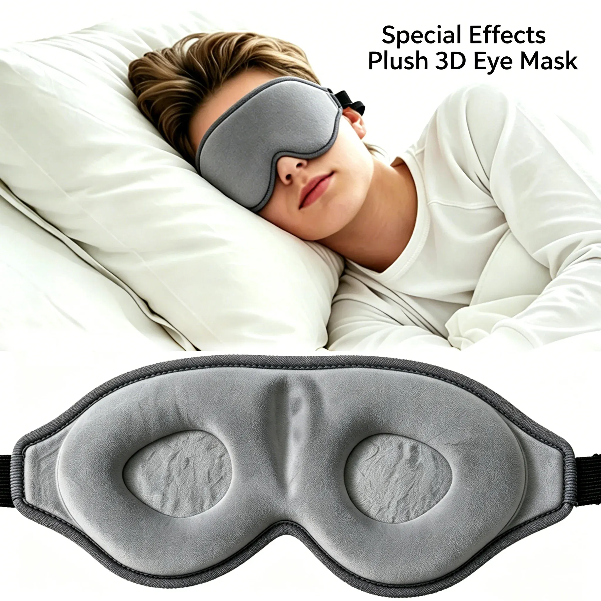 Masque pour les yeux 3D réglable, unisexe, sans pression, respirant et occultant, noir - Image 1