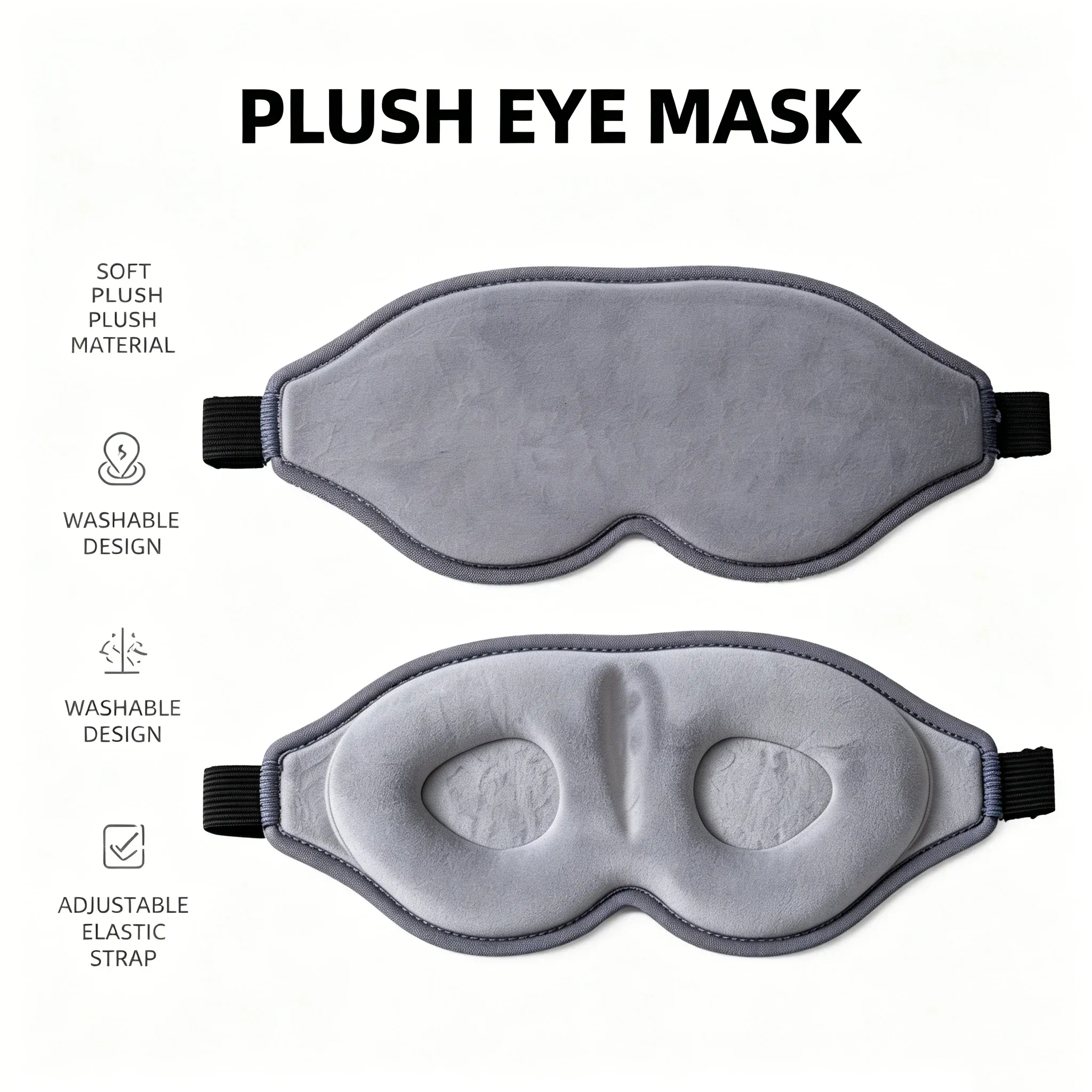 Masque pour les yeux 3D réglable, unisexe, sans pression, respirant et occultant, noir 5