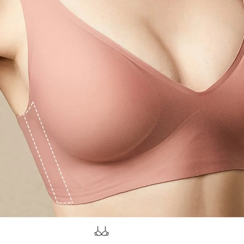 Soutien-gorge sans couture pour femme à col en V, sans armatures, effet push-up et bretelles réglables 5