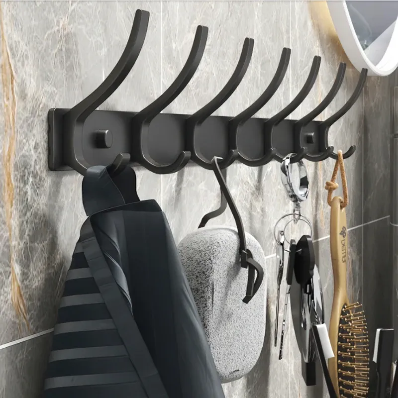Porte-manteau mural noir avec crochets pour vêtements, porte-serviettes et crochet pour peignoir, accessoires de cuisine robustes