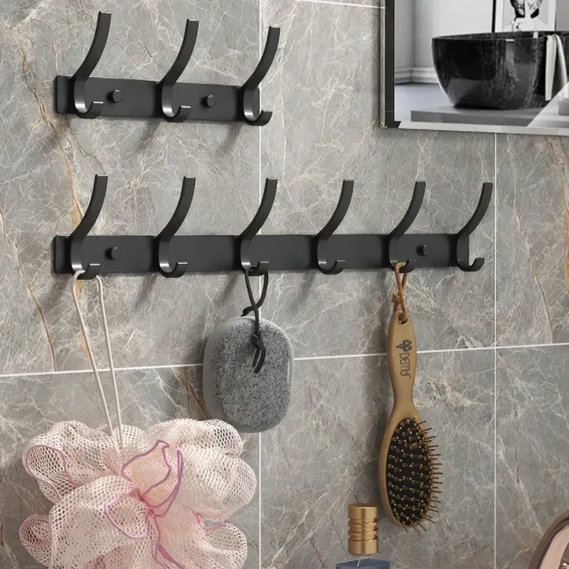 Porte-manteau mural noir avec crochets pour vêtements, porte-serviettes et crochet pour peignoir, accessoires de cuisine robustes 2