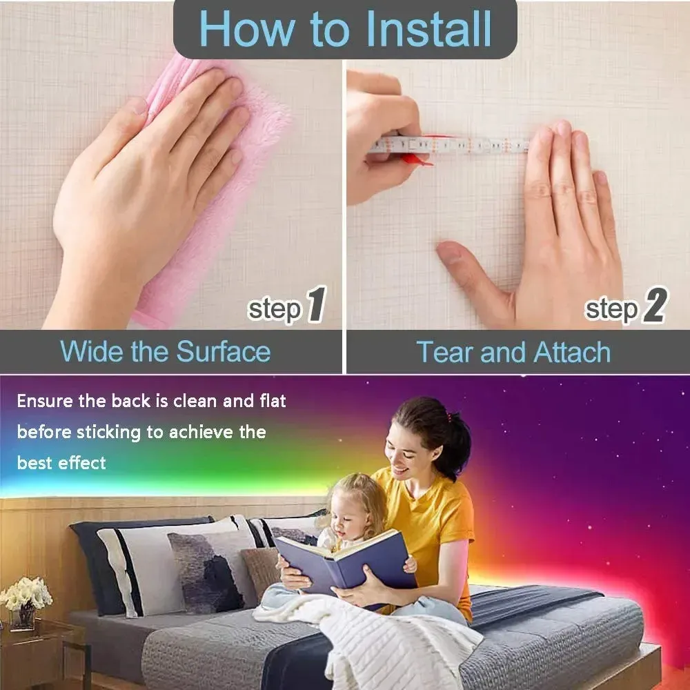 Ruban LED USB RVB avec télécommande 44 touches, idéal pour chambre, salon et cuisine 5