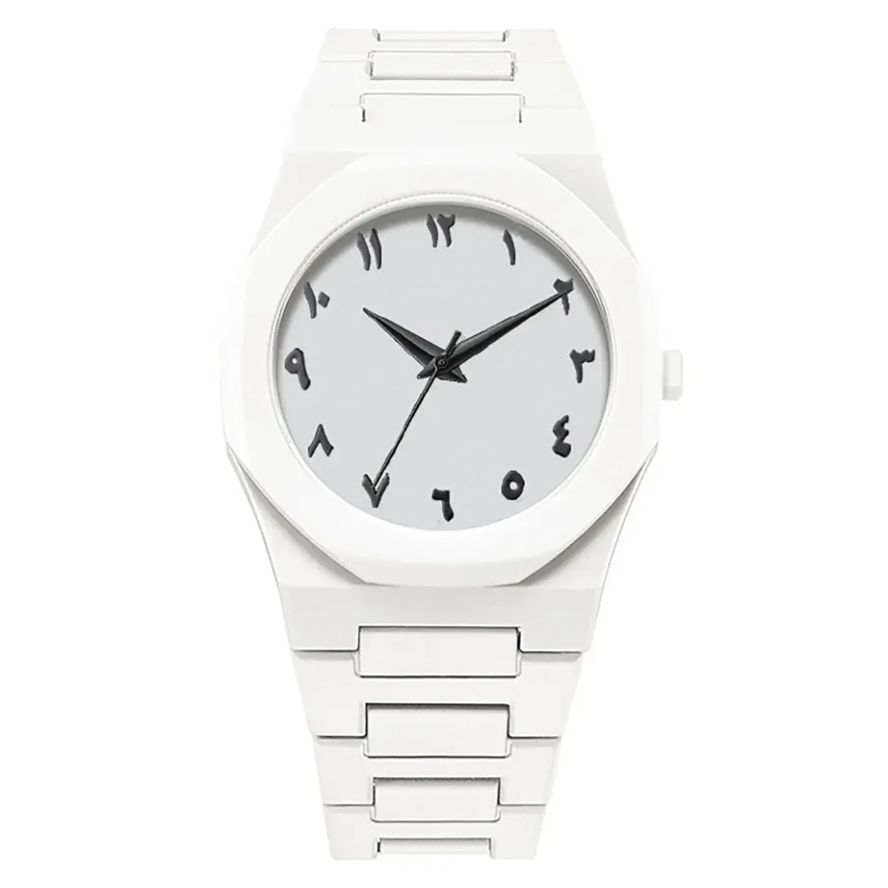 Montre Homme Noire à Quartz à Chiffres Arabes et Bracelet Décontracté Effet Goutte d'Huile 3