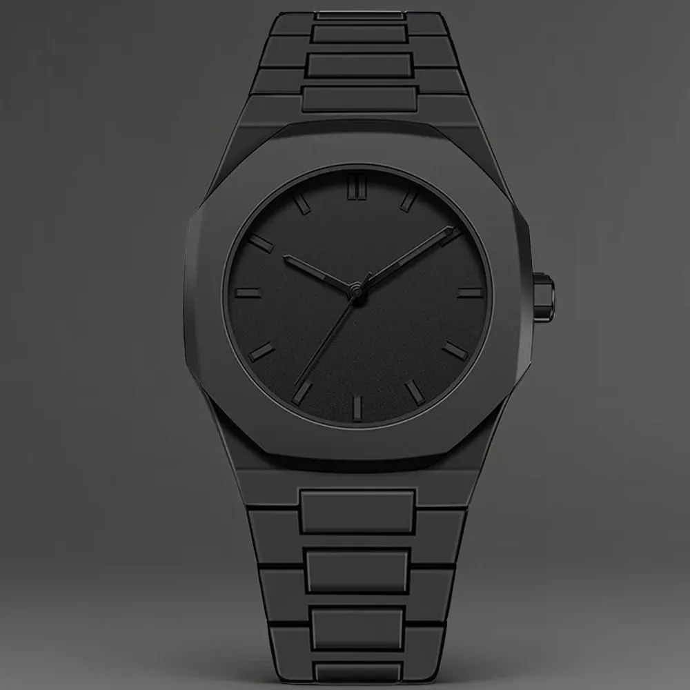 Montre Homme Noire à Quartz à Chiffres Arabes et Bracelet Décontracté Effet Goutte d'Huile 9