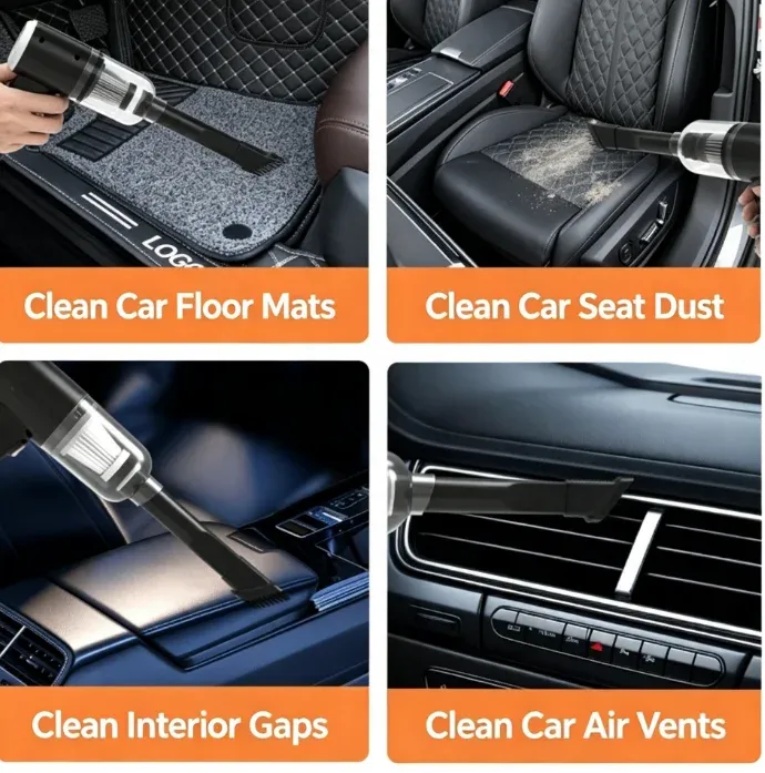 Aspirateur portatif sans fil pour voiture à double fonction (soufflage et aspiration) avec plusieurs embouts, idéal pour la voiture, la maison, les animaux de compagnie et le bureau 4