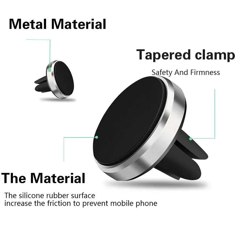 Support magnétique universel pour voiture à fixer sur la grille d'aération, compatible iPhone, Samsung et Xiaomi 6