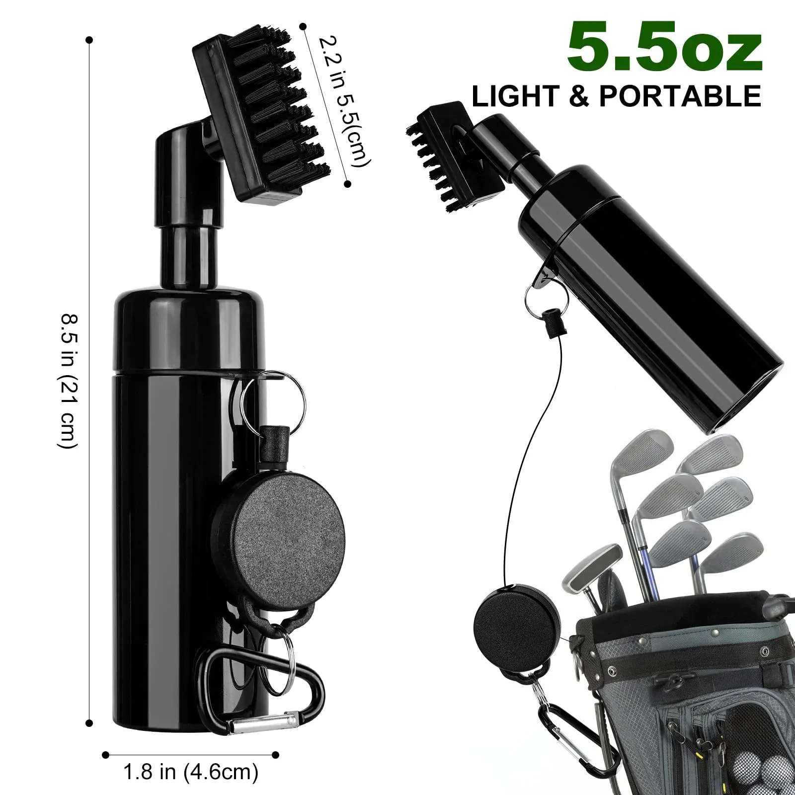 Brosse de nettoyage pour tête de club de golf, rainures en U et en V, avec boucle rétractable