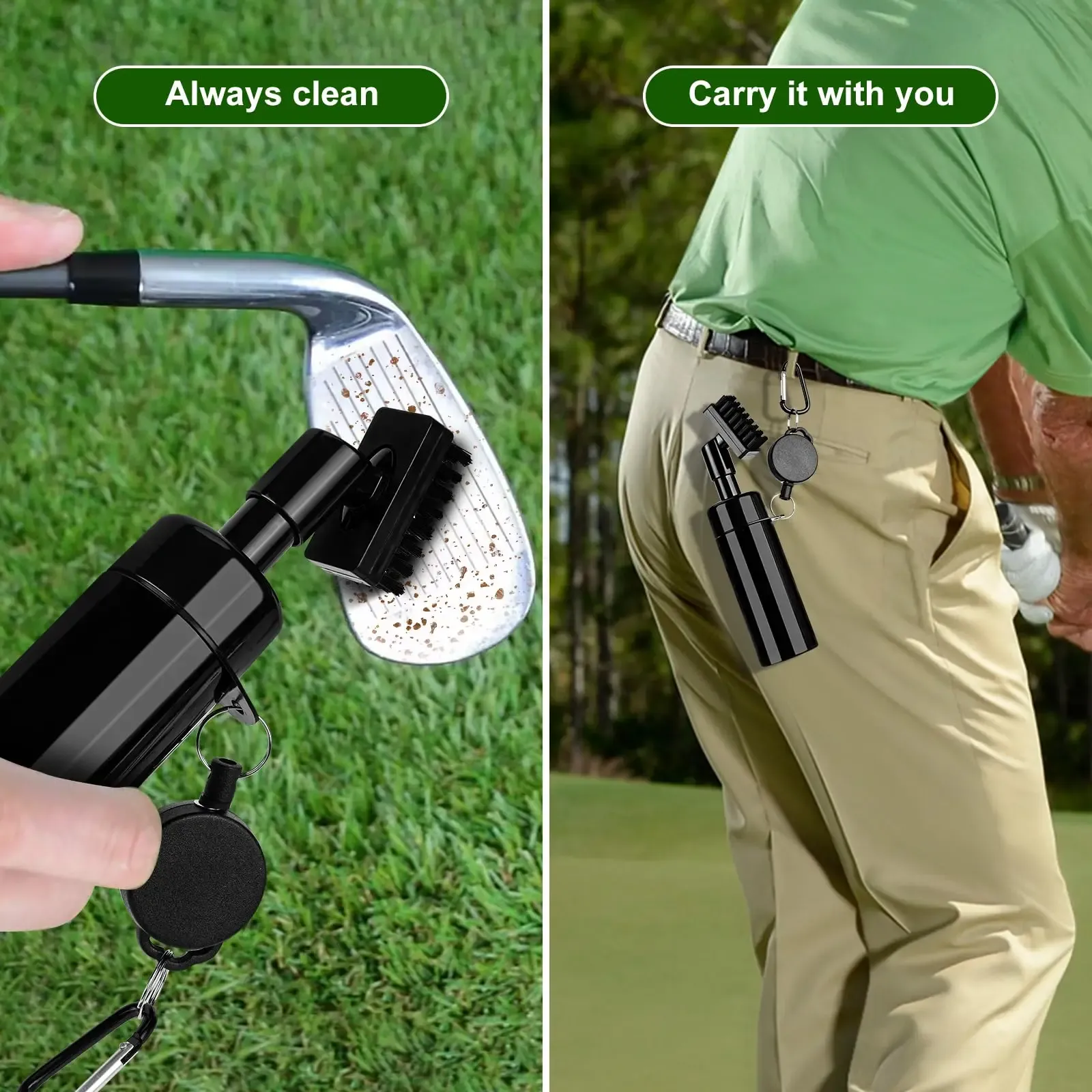 Brosse de nettoyage pour tête de club de golf, rainures en U et en V, avec boucle rétractable 4