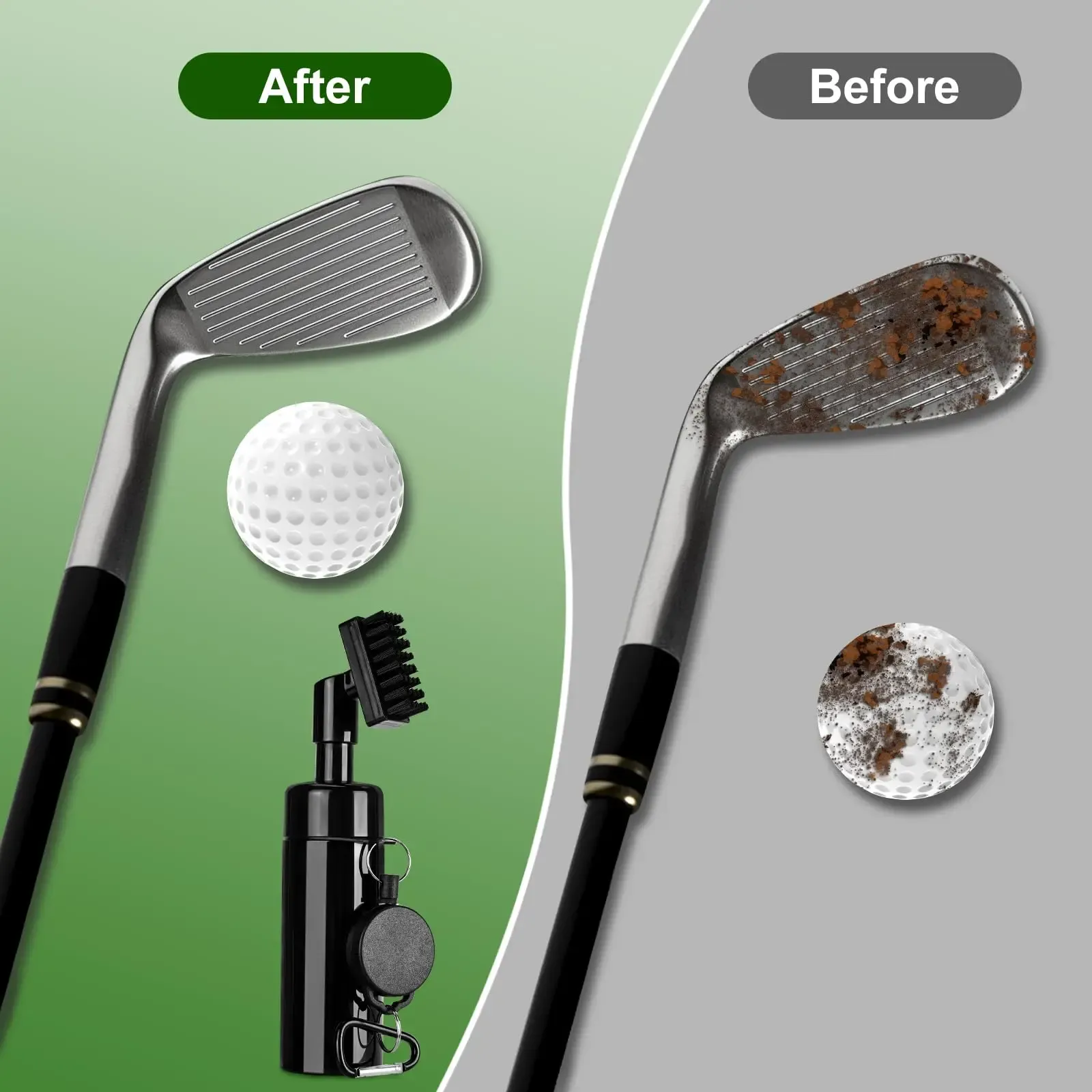 Brosse de nettoyage pour tête de club de golf, rainures en U et en V, avec boucle rétractable 5