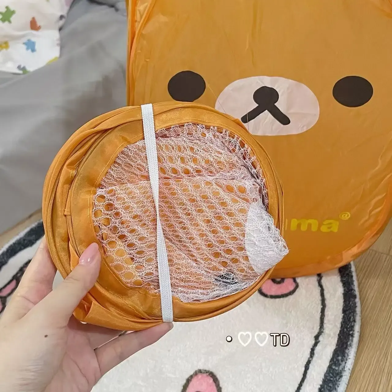 Panier à linge pliable Rilakkuma en maille, grand volume et portable 5