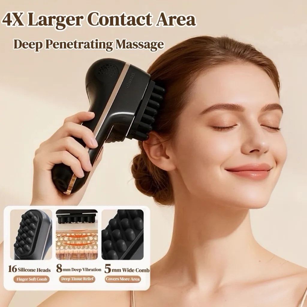 Peigne de massage électrique pour cuir chevelu, 5 vitesses, double tête en silicone, vibration haute fréquence 3