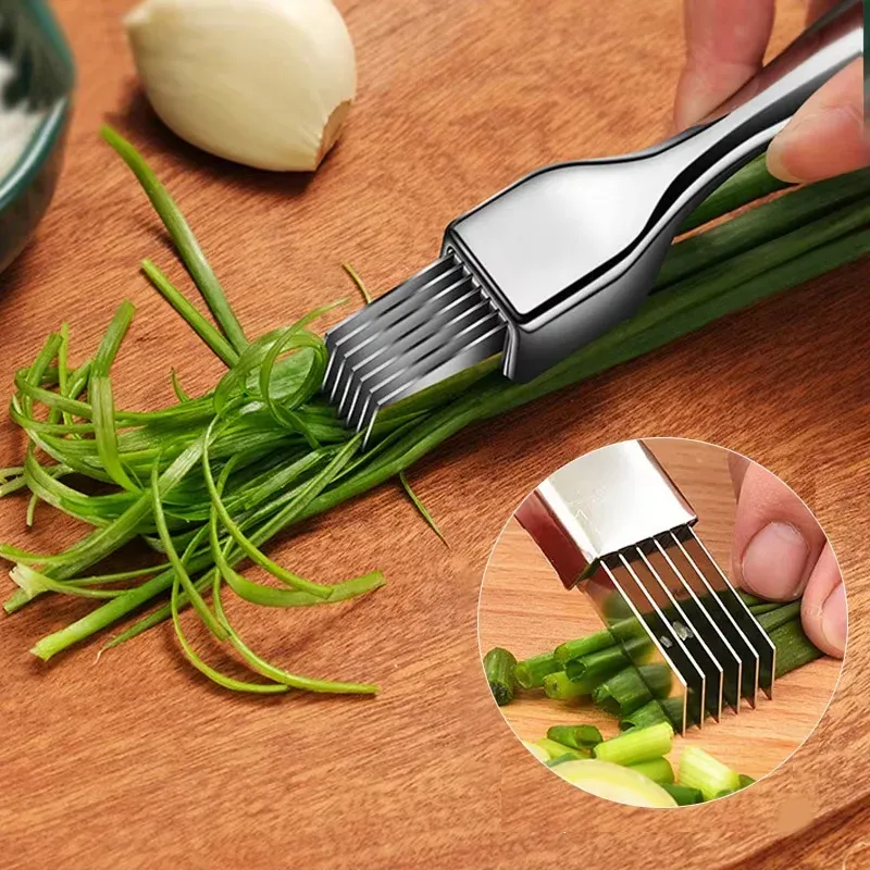 Couteau de cuisine en acier inoxydable à manche courbé pour hacher les oignons verts et les légumes