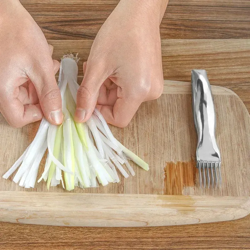 Couteau de cuisine en acier inoxydable à manche courbé pour hacher les oignons verts et les légumes 4