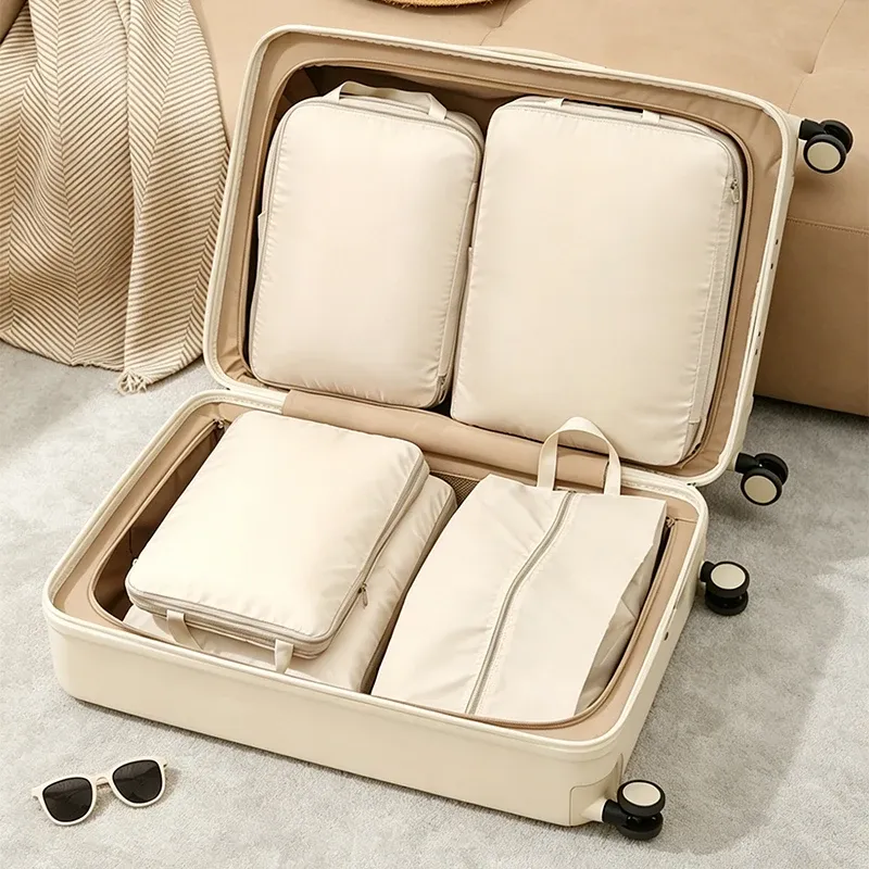 Lot de 4 cubes de rangement de voyage avec pochette à chaussures et sac de compression pour vêtements, sous-vêtements et t-shirts, organisateur de bagages 4