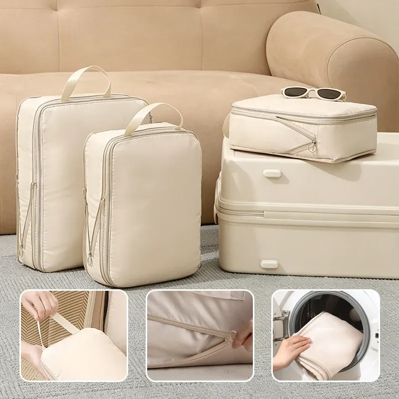 Lot de 4 cubes de rangement de voyage avec pochette à chaussures et sac de compression pour vêtements, sous-vêtements et t-shirts, organisateur de bagages 5