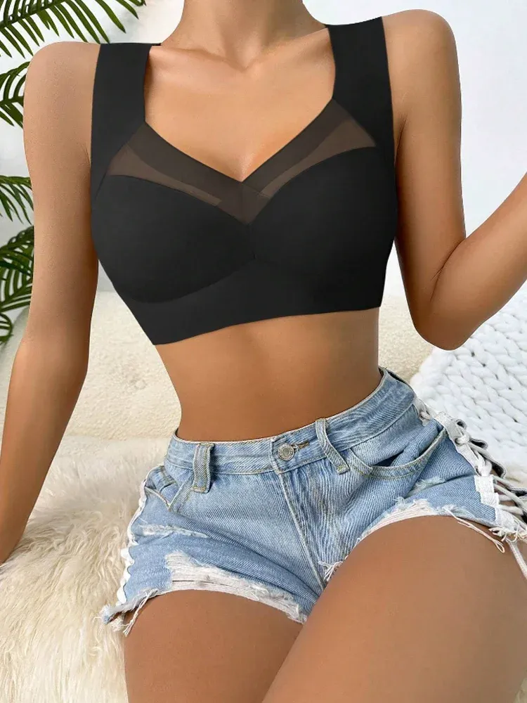 2 pièces soutiens-gorge de sport en dentelle pour femmes, grandes tailles, sans couture, brassière dos nu, gilet sans fil à maintien antichoc, tailles L à 3XL 3