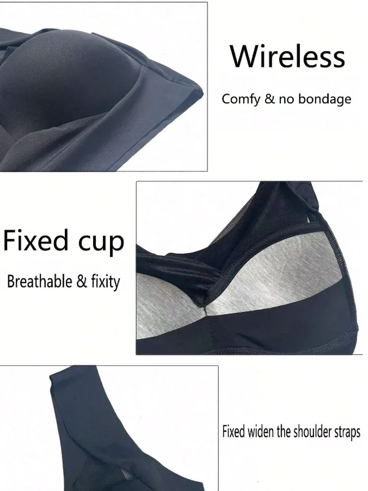 2 pièces soutiens-gorge de sport en dentelle pour femmes, grandes tailles, sans couture, brassière dos nu, gilet sans fil à maintien antichoc, tailles L à 3XL 5
