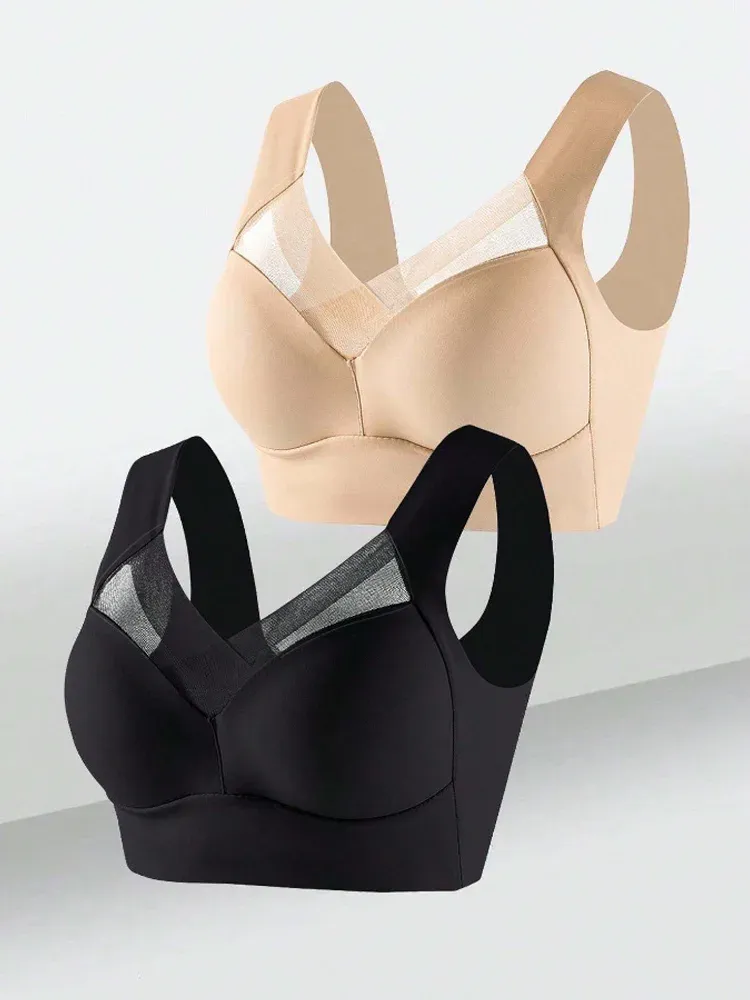 2 pièces soutiens-gorge de sport en dentelle pour femmes, grandes tailles, sans couture, brassière dos nu, gilet sans fil à maintien antichoc, tailles L à 3XL 8