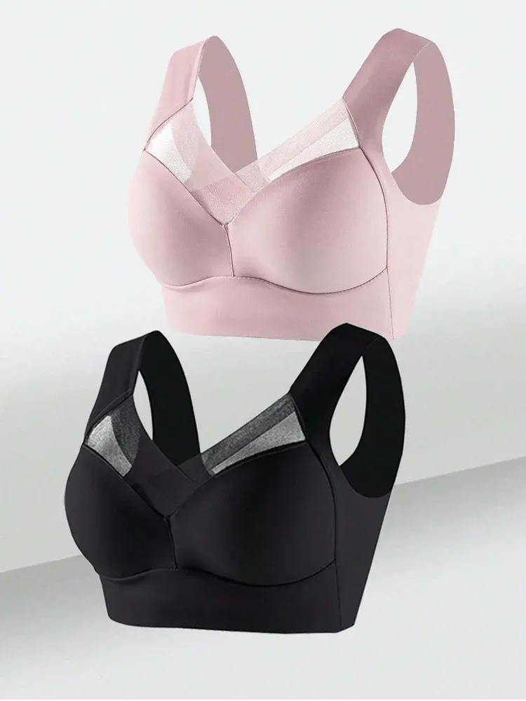 2 pièces soutiens-gorge de sport en dentelle pour femmes, grandes tailles, sans couture, brassière dos nu, gilet sans fil à maintien antichoc, tailles L à 3XL 9