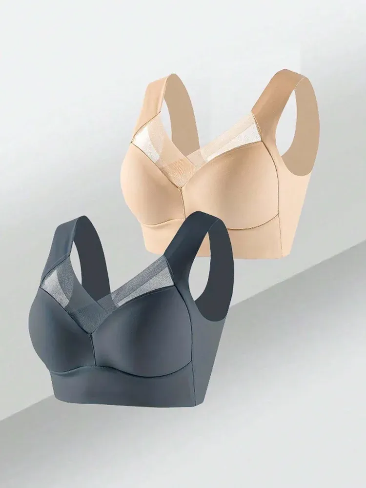 2 pièces soutiens-gorge de sport en dentelle pour femmes, grandes tailles, sans couture, brassière dos nu, gilet sans fil à maintien antichoc, tailles L à 3XL 10