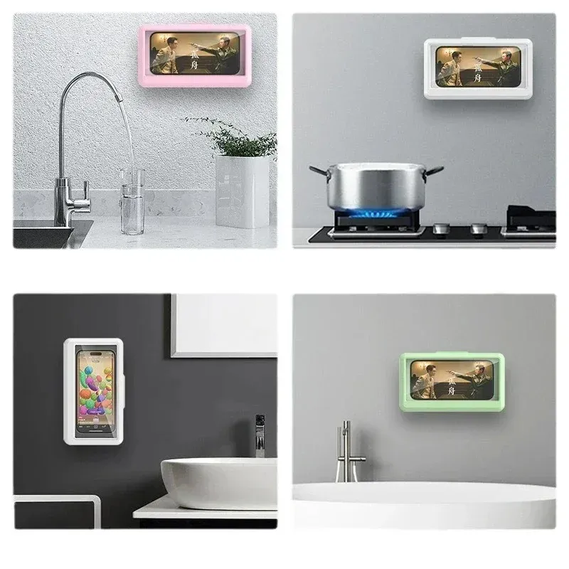 Support de téléphone étanche pour douche, compatible écran tactile, anti-buée, fixation murale auto-adhésive sans perçage pour iPhone et autres smartphones 5