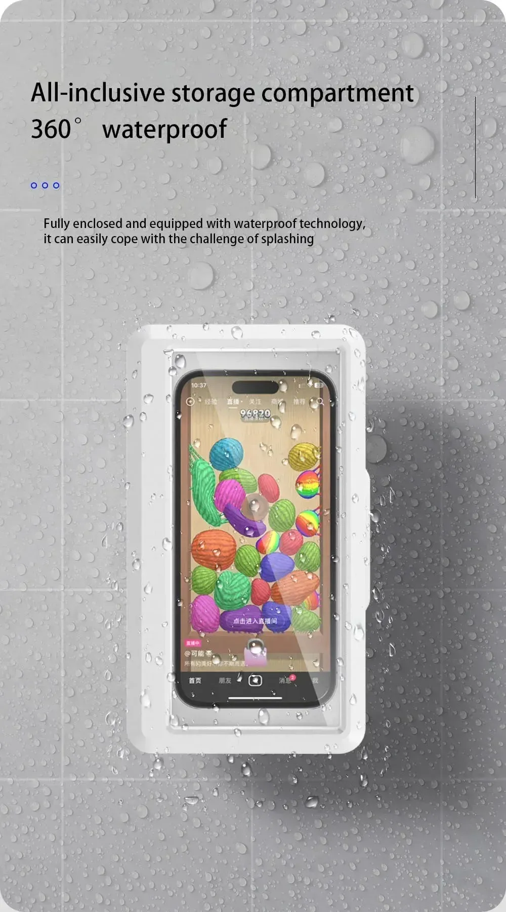 Support de téléphone pour douche avec écran tactile visible
