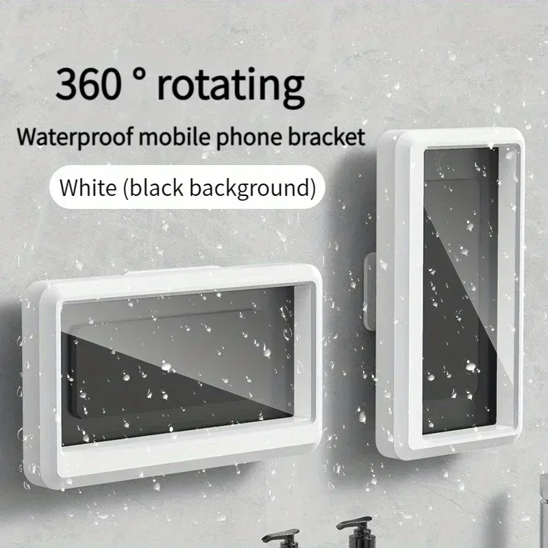 Support de téléphone étanche pour douche, compatible écran tactile, anti-buée, fixation murale auto-adhésive sans perçage pour iPhone et autres smartphones 9