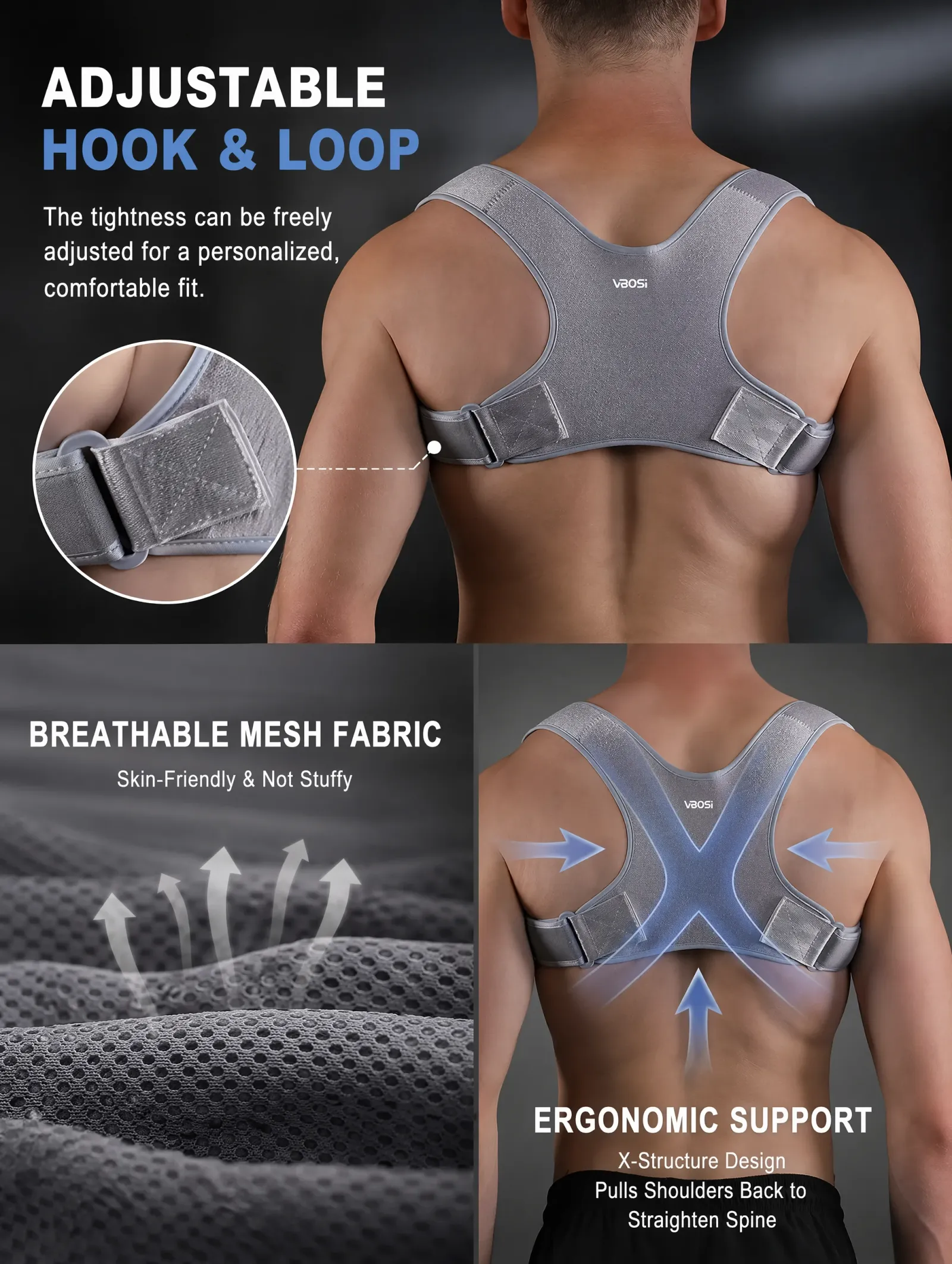 Ceinture correctrice de posture réglable portée