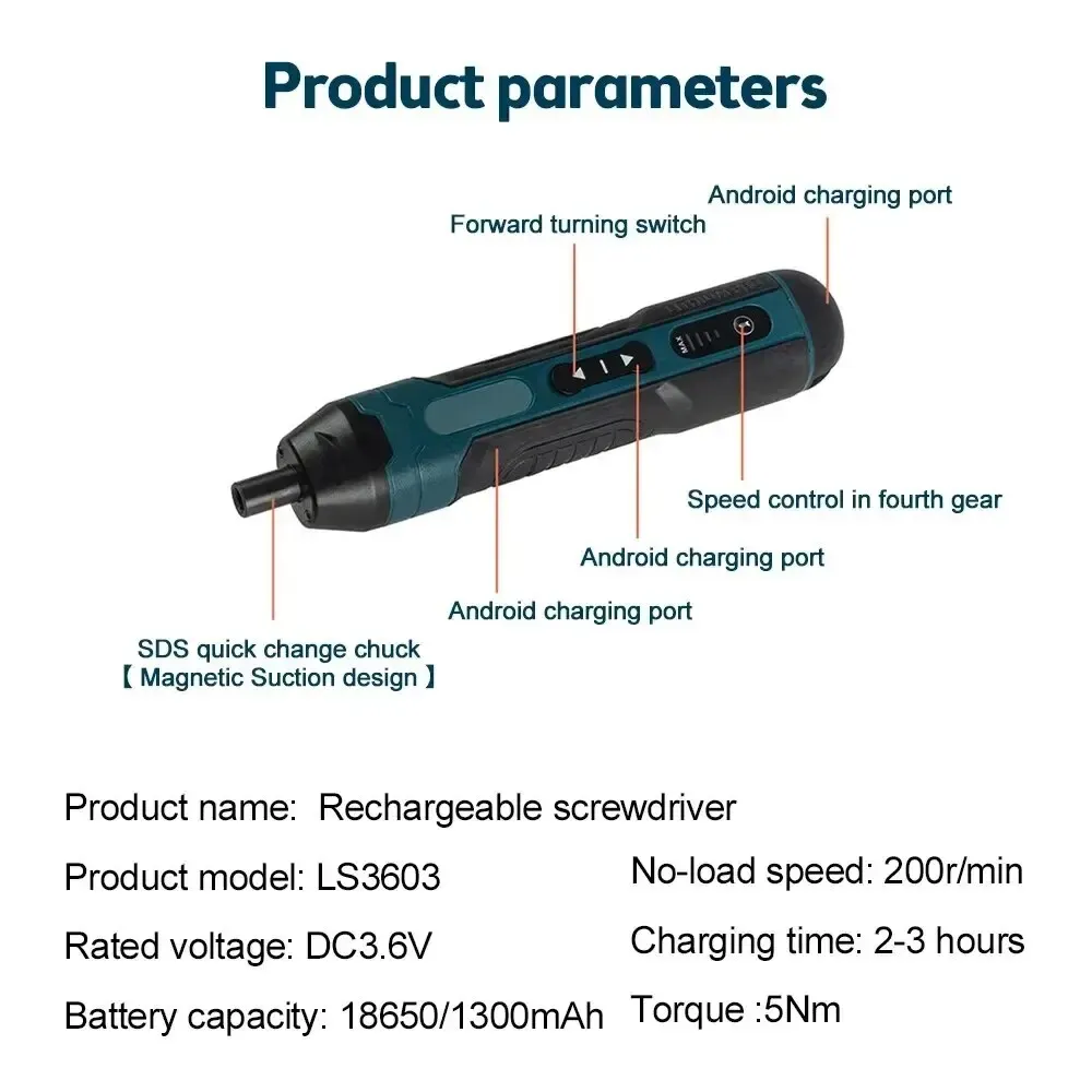 Mini tournevis électrique sans fil multifonction à couple réglable, 1300 mAh 4