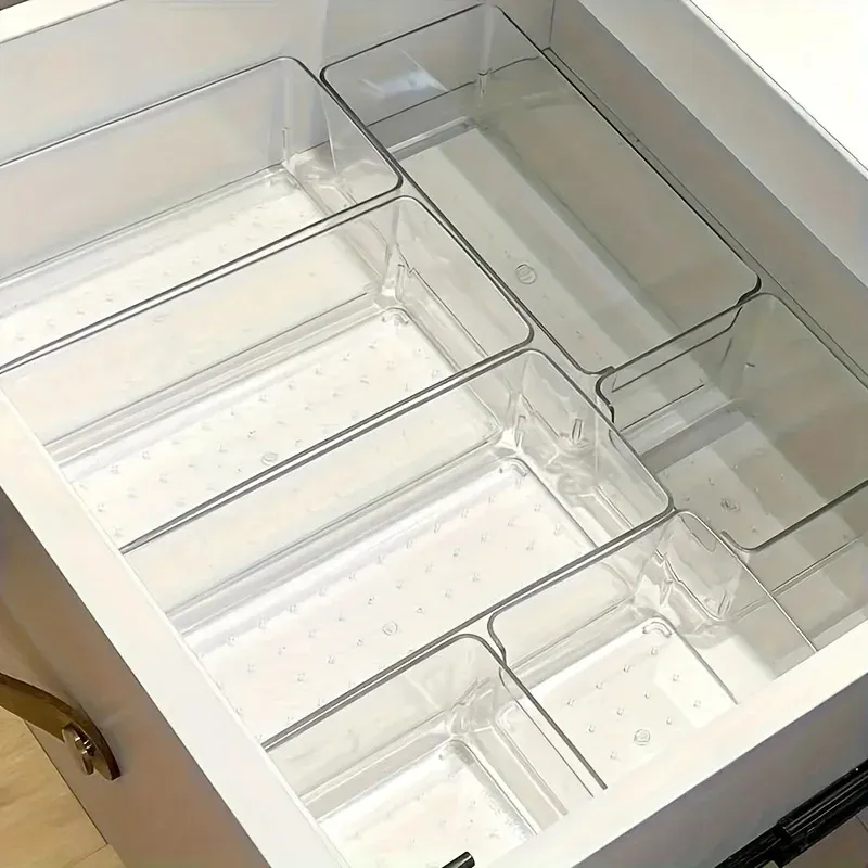 Coffret de rangement transparent pour cosmétiques en plastique, 7 pièces, séparateurs de tiroirs empilables 2