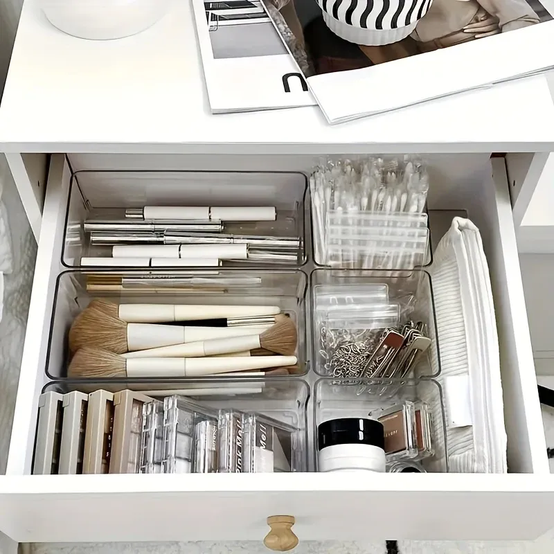 Coffret de rangement transparent pour cosmétiques en plastique, 7 pièces, séparateurs de tiroirs empilables 6