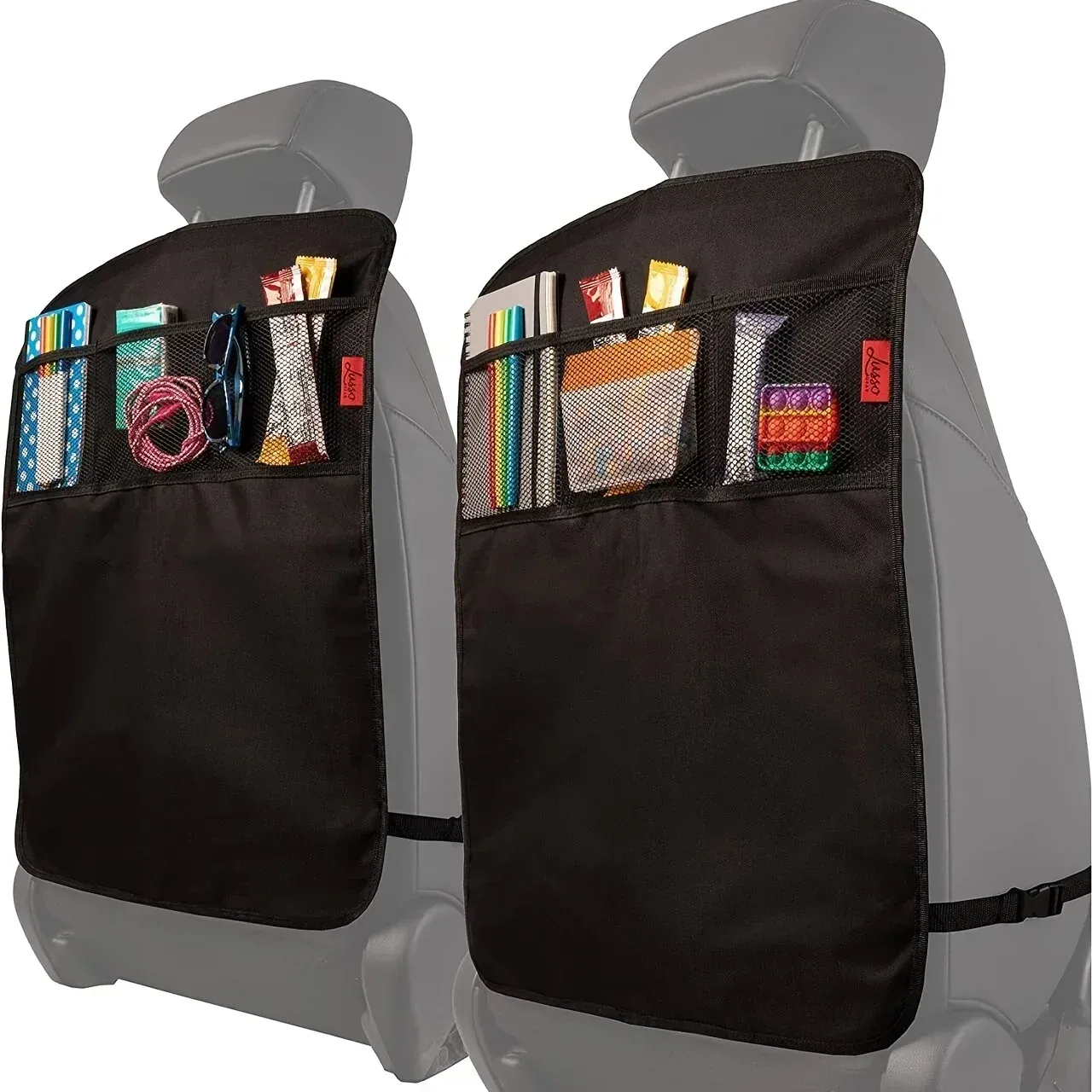 Protège-siège arrière noir pour enfants avec organisateur 3 poches, imperméable et anti-coups de pied 6