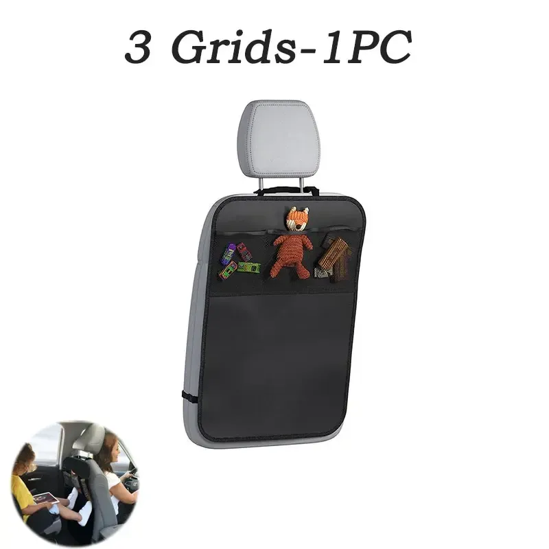 Protège-siège arrière noir pour enfants avec organisateur 3 poches, imperméable et anti-coups de pied 7
