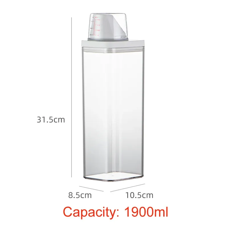 Récipient à lessive avec gobelet doseur, distributeur de poudre à laver, bocal de conservation des aliments, bouteille de rangement hermétique 9