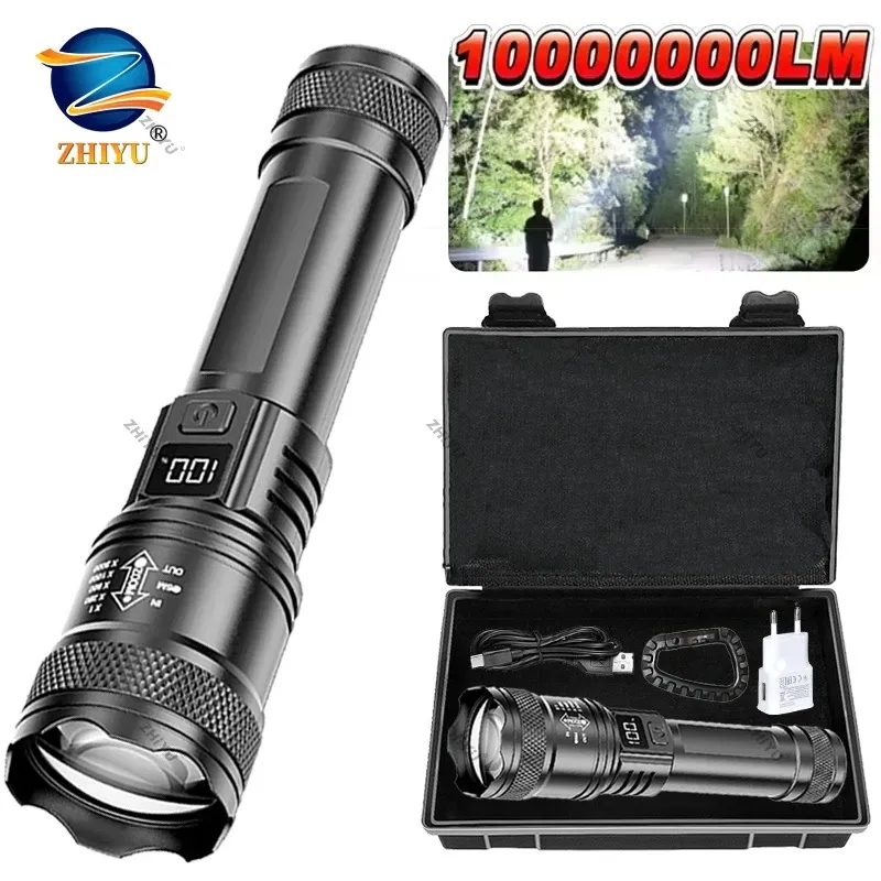 Lampe de poche LED rechargeable à zoom avec écran LCD, 3 modes d'éclairage, étanche et haute puissance