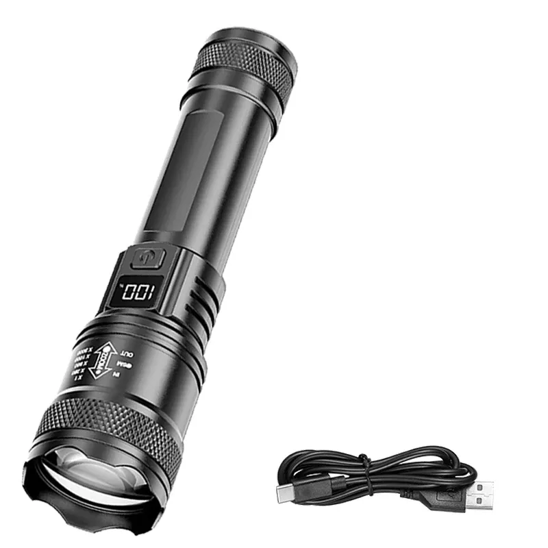 Lampe de poche LED rechargeable à zoom avec écran LCD, 3 modes d'éclairage, étanche et haute puissance 9