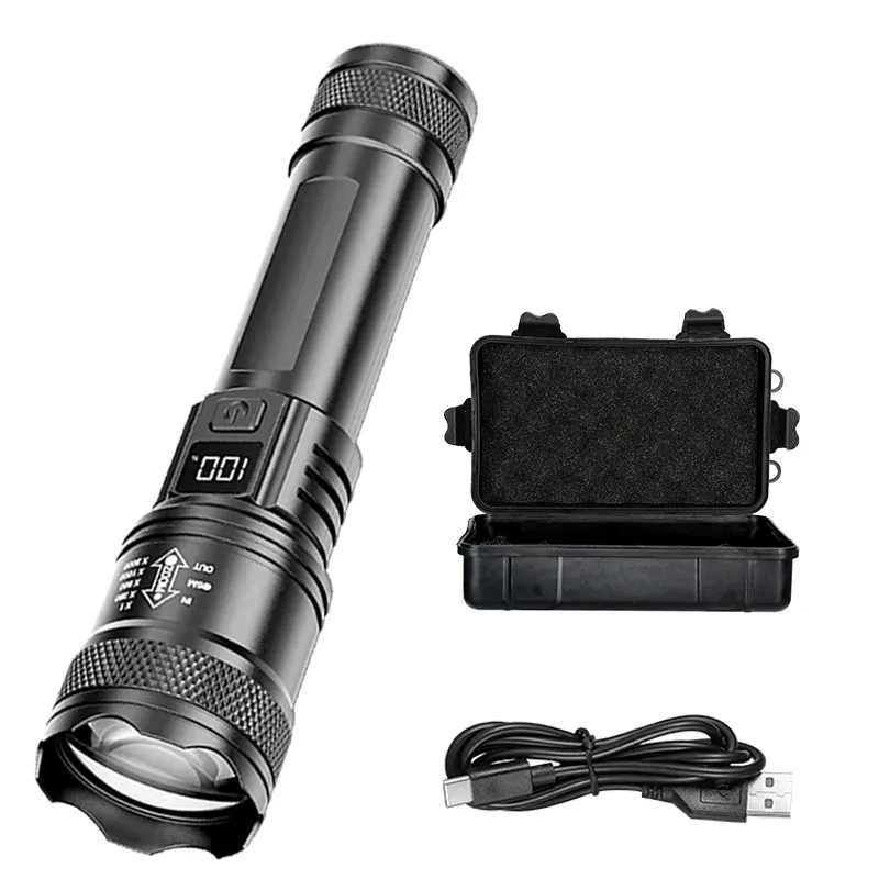 Lampe de poche LED rechargeable à zoom avec écran LCD, 3 modes d'éclairage, étanche et haute puissance 11