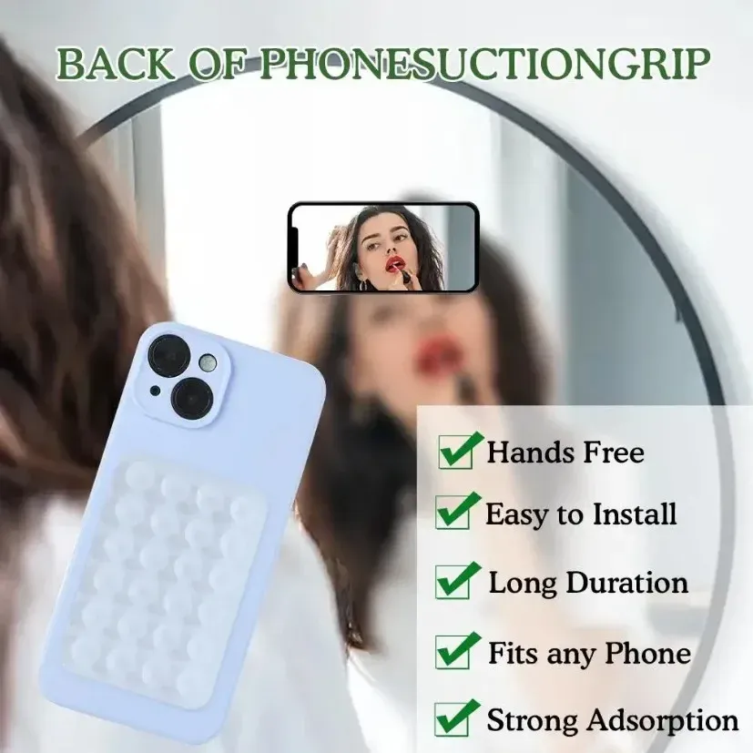 Support téléphone en silicone à ventouse carrée antidérapante, multifonctionnel, fixation adhésive simple face pour coque arrière 4