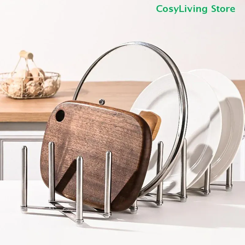 Égouttoir extensible et pliable en acier inoxydable pour assiettes, couvercles de casseroles et ustensiles de cuisine 2