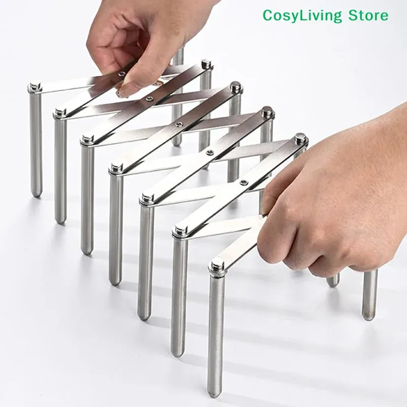 Égouttoir extensible et pliable en acier inoxydable pour assiettes, couvercles de casseroles et ustensiles de cuisine 4