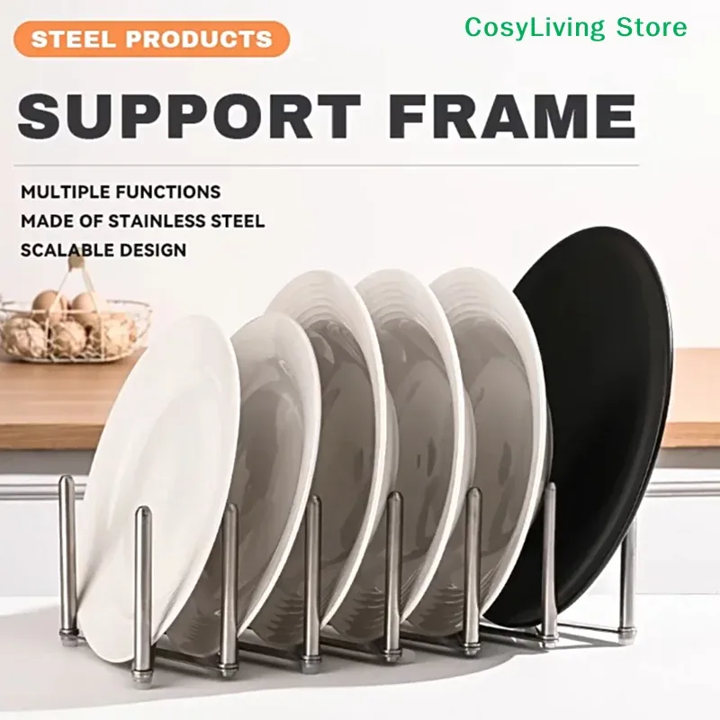 Égouttoir extensible et pliable en acier inoxydable pour assiettes, couvercles de casseroles et ustensiles de cuisine 6