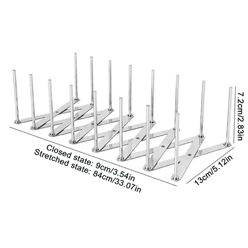 Égouttoir extensible et pliable en acier inoxydable pour assiettes, couvercles de casseroles et ustensiles de cuisine 7