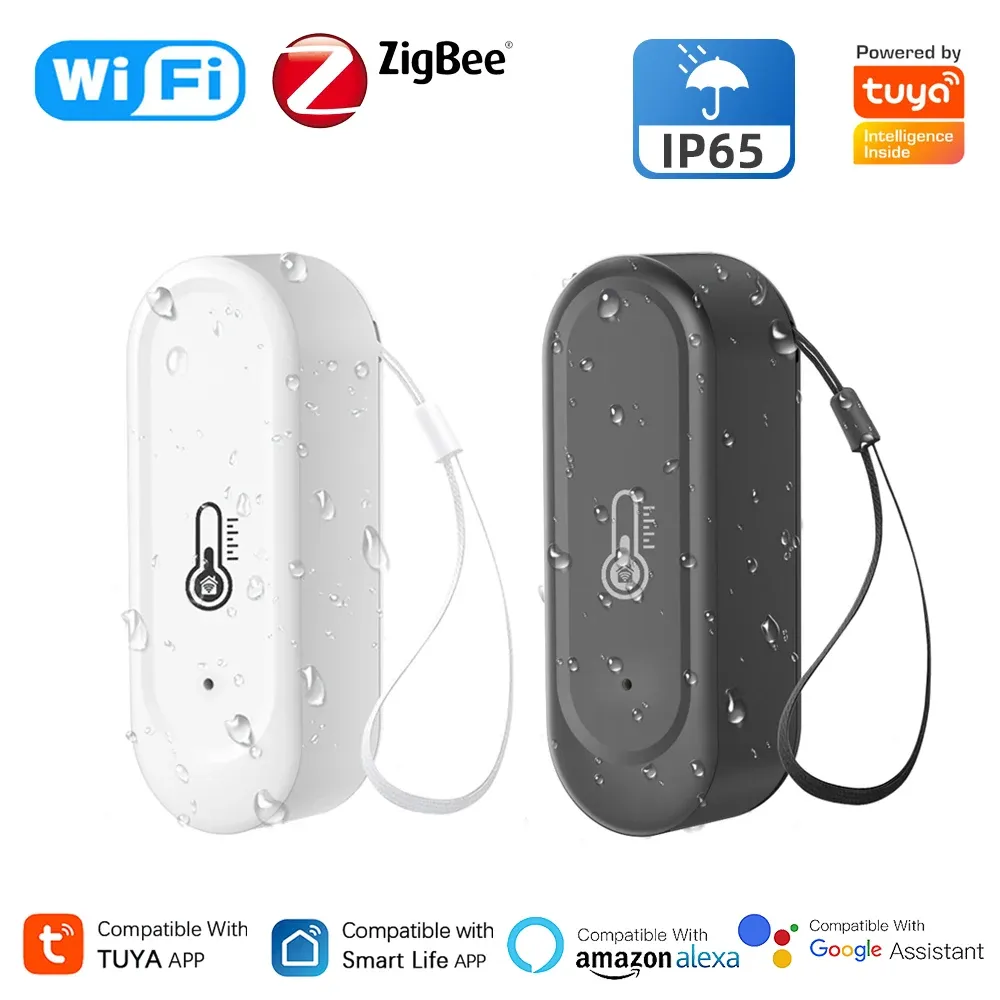 Capteur intelligent de température et d'humidité Tuya WiFi/Zigbee pour extérieur, IP65 étanche, surveillance à distance via application, compatible Alexa et Google Home - Image 1