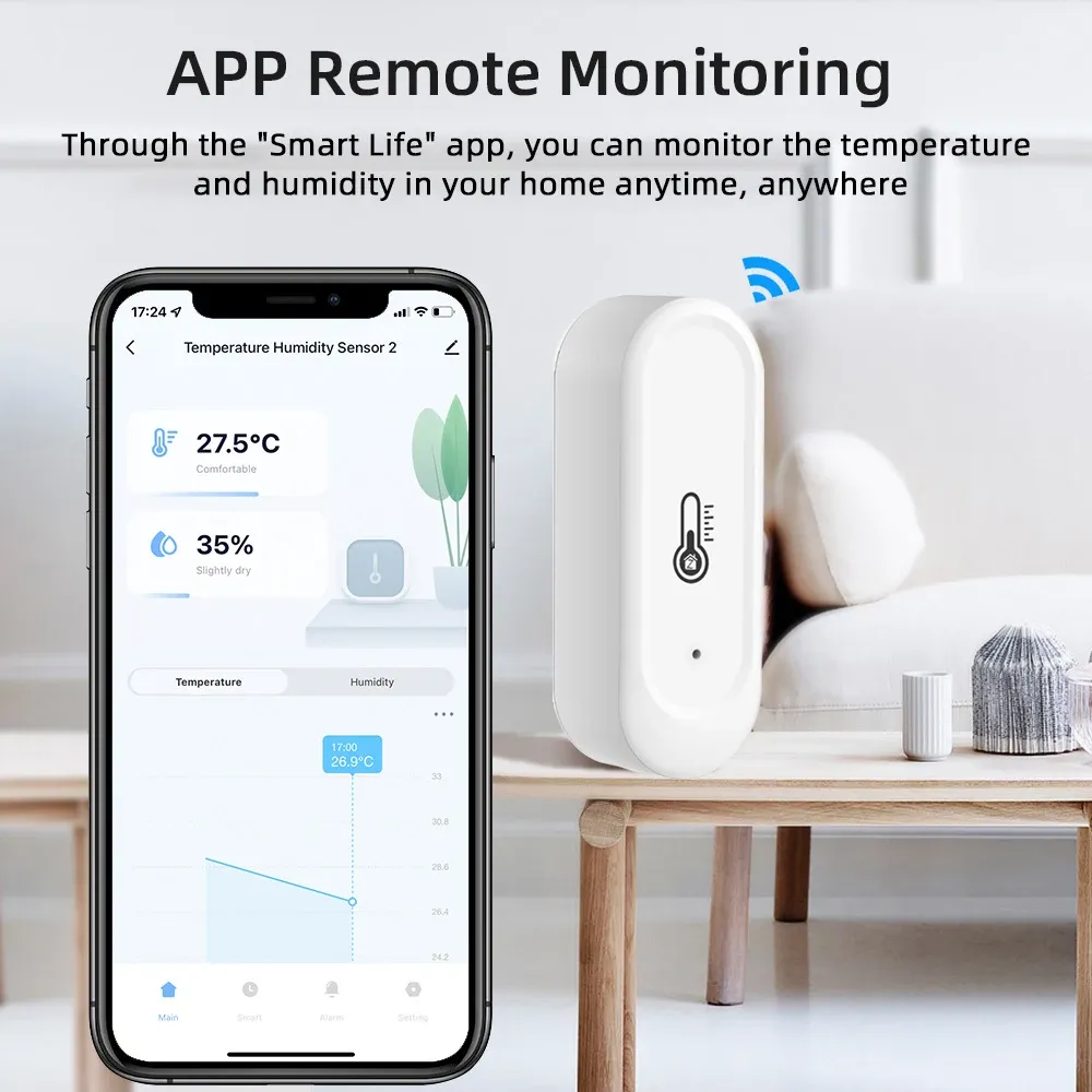Capteur intelligent de température et d'humidité Tuya WiFi/Zigbee pour extérieur, IP65 étanche, surveillance à distance via application, compatible Alexa et Google Home 2