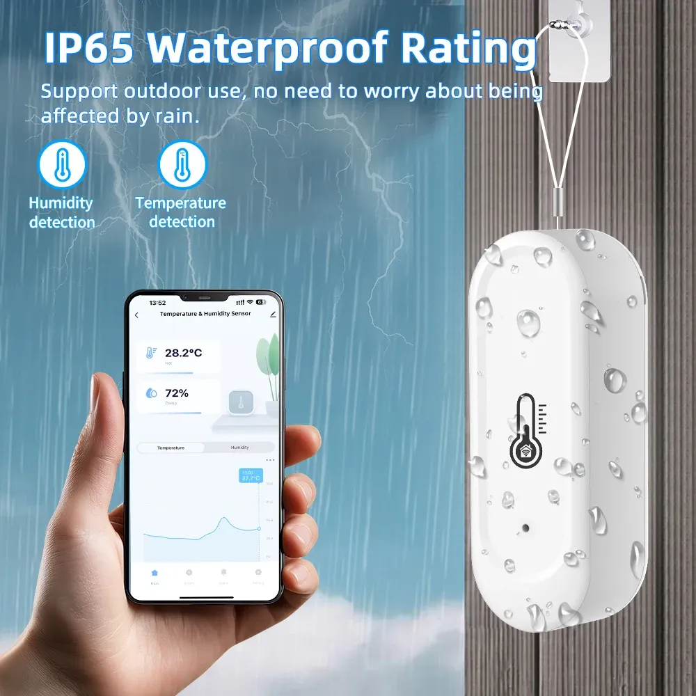 Capteur intelligent de température et d'humidité Tuya WiFi/Zigbee pour extérieur, IP65 étanche, surveillance à distance via application, compatible Alexa et Google Home 3