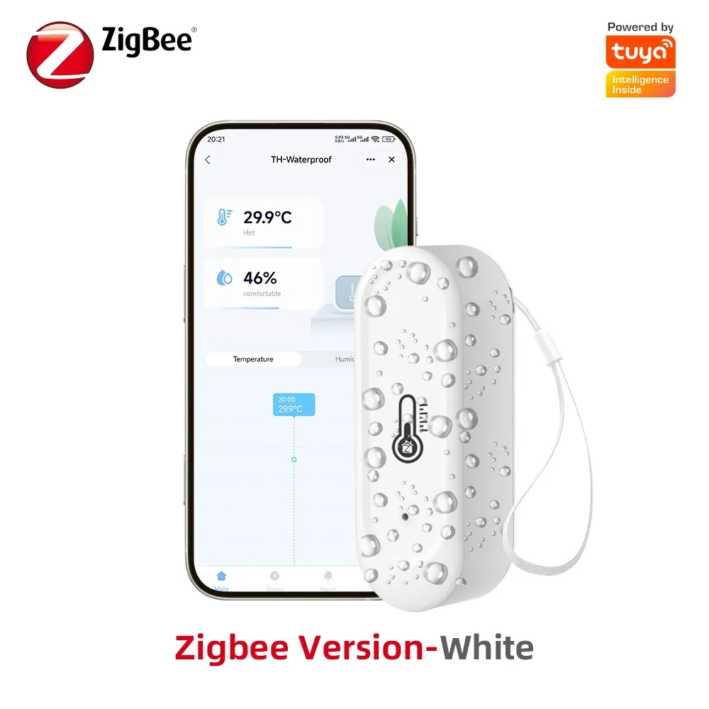 Capteur intelligent de température et d'humidité Tuya WiFi/Zigbee pour extérieur, IP65 étanche, surveillance à distance via application, compatible Alexa et Google Home 9