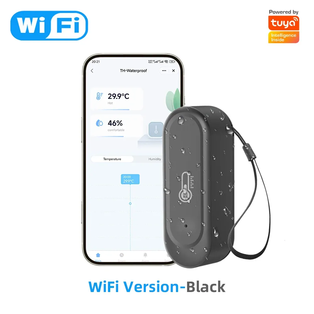 Capteur intelligent de température et d'humidité Tuya WiFi/Zigbee pour extérieur, IP65 étanche, surveillance à distance via application, compatible Alexa et Google Home 8